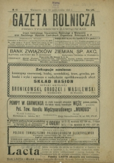 Gazeta Rolnicza : pismo tygodniowe ilustrowane. R. 61, nr 41 (14 października 1921)