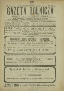 Gazeta Rolnicza : pismo tygodniowe ilustrowane. R. 61, nr 45 (11 listopada 1921)
