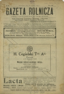 Gazeta Rolnicza : pismo tygodniowe ilustrowane. R. 61, nr 52 (30 grudnia 1921)
