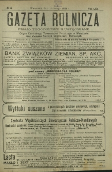 Gazeta Rolnicza : pismo tygodniowe ilustrowane. R. 62, nr 6 (10 lutego 1922)