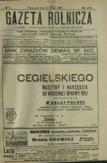 Gazeta Rolnicza : pismo tygodniowe ilustrowane. R. 62, nr 7 (17 lutego 1922)