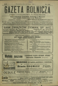 Gazeta Rolnicza : pismo tygodniowe ilustrowane. R. 62, nr 8 (24 lutego 1922)