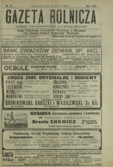 Gazeta Rolnicza : pismo tygodniowe ilustrowane. R. 62, nr 10 (10 marca 1922)