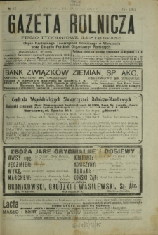 Gazeta Rolnicza : pismo tygodniowe ilustrowane. R. 62, nr 12 (24 marca 1922)