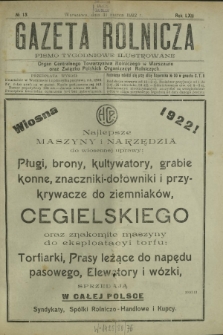 Gazeta Rolnicza : pismo tygodniowe ilustrowane. R. 62, nr 13 (31 marca 1922)