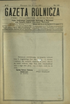 Gazeta Rolnicza : pismo tygodniowe ilustrowane. R. 62, nr 21 (26 maja 1922)