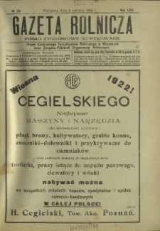 Gazeta Rolnicza : pismo tygodniowe ilustrowane. R. 62, nr 23 (9 czerwca 1922)