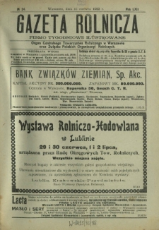Gazeta Rolnicza : pismo tygodniowe ilustrowane. R. 62, nr 24 (16 czerwca 1922)