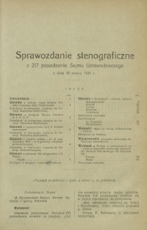 Sprawozdanie Stenograficzne z 217 Posiedzenia Sejmu Ustawodawczego z dnia 10 marca 1921 r.