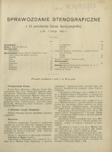 Sprawozdanie Stenograficzne z 13 Posiedzenia Sejmu Rzeczypospolitej z dnia 7 lutego 1923 r. (I Kadencja 1922-1927)