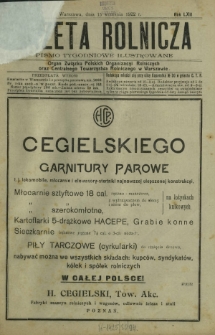 Gazeta Rolnicza : pismo tygodniowe ilustrowane. R. 62, nr 37 (15 września 1922)