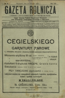 Gazeta Rolnicza : pismo tygodniowe ilustrowane. R. 62, nr 45 (10 listopada 1922)
