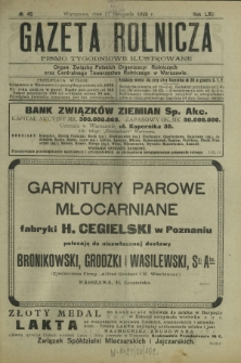 Gazeta Rolnicza : pismo tygodniowe ilustrowane. R. 62, nr 46 (17 listopada 1922)