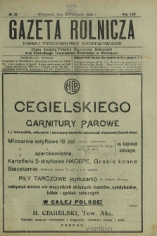 Gazeta Rolnicza : pismo tygodniowe ilustrowane. R. 62, nr 47 (24 listopada 1922)