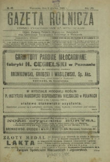 Gazeta Rolnicza : pismo tygodniowe ilustrowane. R. 62, nr 49 (8 grudnia 1922)