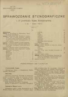 Sprawozdanie Stenograficzne z 18 Posiedzenia Sejmu Rzeczypospolitej z dnia 1 marca 1923 r. (I Kadencja 1922-1927)