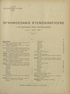 Sprawozdanie Stenograficzne z 20 Posiedzenia Sejmu Rzeczypospolitej z dnia 6 marca 1923 r. (I Kadencja 1922-1927)