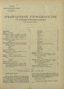 Sprawozdanie Stenograficzne z 27 Posiedzenia Sejmu Rzeczypospolitej z dnia 20 marca 1923 r.