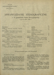 Sprawozdanie Stenograficzne z 29 Posiedzenia Sejmu Rzeczypospolitej z dnia 22 marca 1923 r. (I Kadencja 1922-1927)