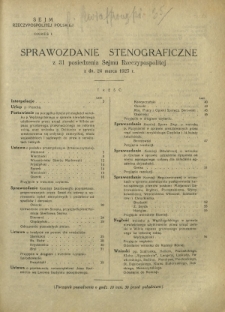 Sprawozdanie Stenograficzne z 31 Posiedzenia Sejmu Rzeczypospolitej z dnia 24 marca 1923 r. (I Kadencja 1922-1927)