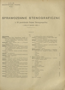 Sprawozdanie Stenograficzne z 36 Posiedzenia Sejmu Rzeczypospolitej z dnia 27 kwietnia 1923 r. (I Kadencja 1922-1927)
