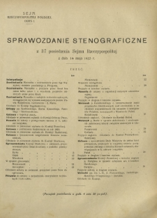 Sprawozdanie Stenograficzne z 37 Posiedzenia Sejmu Rzeczypospolitej z dnia 14 maja 1923 r. (I Kadencja 1922-1927)