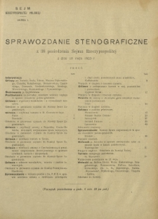 Sprawozdanie Stenograficzne z 38 Posiedzenia Sejmu Rzeczypospolitej z dnia 18 maja 1923 r. (I Kadencja 1922-1927)