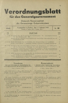 Verordnungsblatt für das Generalgouvernement = Dziennik Rozporządzeń dla Generalnego Gubernatorstwa. 1943, Nr. 10 (17. Februar)