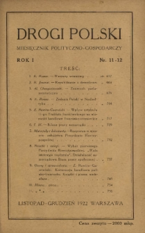 Drogi Polski : miesięcznik polityczno-gospodarczy. R. 1, nr 11-12 (listopad-grudzień 1922)