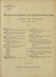 Sprawozdanie Stenograficzne z 45 Posiedzenia Sejmu Rzeczypospolitej z dnia 12 czerwca 1923 r. (I Kadencja 1922-1927)