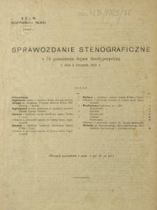 Sprawozdanie Stenograficzne z 76 Posiedzenia Sejmu Rzeczypospolitej z dnia 6 listopada 1923 r. (I Kadencja 1922-1927)