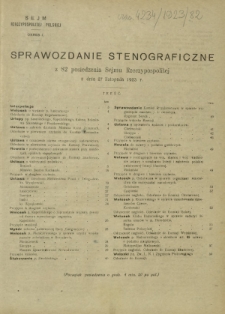 Sprawozdanie Stenograficzne z 82 Posiedzenia Sejmu Rzeczypospolitej z dnia 27 listopada 1923 r. (I Kadencja 1922-1927)