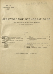 Sprawozdanie Stenograficzne z 86 Posiedzenia Sejmu Rzeczypospolitej z dnia 12 grudnia 1923 r. (I Kadencja 1922-1927)