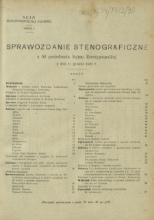 Sprawozdanie Stenograficzne z 90 Posiedzenia Sejmu Rzeczypospolitej z dnia 21 grudnia 1923 r. (I Kadencja 1922-1927)