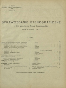 Sprawozdanie Stenograficzne z 314 Posiedzenia Sejmu Rzeczypospolitej z dnia 28 stycznia 1927 r. (I Kadencja 1922-1927)