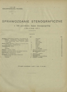 Sprawozdanie Stenograficzne z 316 Posiedzenia Sejmu Rzeczypospolitej z dnia 3 lutego 1927 r. (I Kadencja 1922-1927)