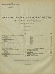 Sprawozdanie Stenograficzne z 317 Posiedzenia Sejmu Rzeczypospolitej z dnia 5 lutego 1927 r. (I Kadencja 1922-1927)
