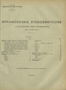 Sprawozdanie Stenograficzne z 318 Posiedzenia Sejmu Rzeczypospolitej z dnia 5 lutego 1927 r. (I Kadencja 1922-1927)