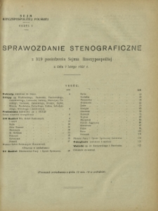 Sprawozdanie Stenograficzne z 319 Posiedzenia Sejmu Rzeczypospolitej z dnia 7 lutego 1927 r (I Kadencja 1922-1927)
