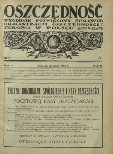 Oszczędność : tygodnik poświęcony sprawie organizacji oszczędności w Polsce. R. 2, nr 3 (24 stycznia 1926)