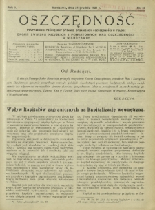 Oszczędność : dwutygodnik poświęcony sprawie organizacji oszczędności w Polsce. R. 7, nr 24 (31 grudnia 1931)