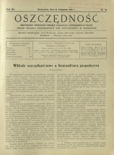 Oszczędność : dwutygodnik poświęcony sprawie organizacji oszczędności w Polsce. R. 12, nr 22 (30 listopada (1936)