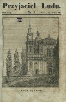Przyjaciel Ludu : czyli tygodnik potrzebnych i pożytecznych wiadomości. R. 5, No 5 (4 sierpnia 1838)