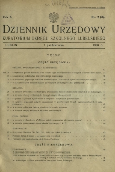 Dziennik Urzędowy Kuratorjum Okręgu Szkolnego Lubelskiego R. 10, nr 2 (96) 1 października 1937