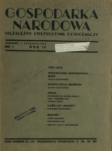 Gospodarka Narodowa : niezależny dwutygodnik gospodarczy. R. 4, nr 1 (1 stycznia 1934)