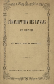 De l'emancipation des paysans en Russie