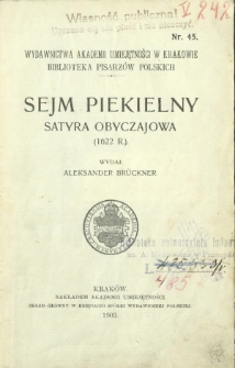 Sejm piekielny : satyra obyczajowa : (1622 r.)