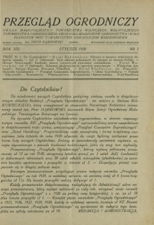 Przegląd Ogrodniczy : organ Małopolskiego Towarzystwa Rolniczego, Małopolskiego Towarzystwa Ogrodniczego oraz Koła Miłośników Ogrodnictwa i Koła Planistów przy Towarzystwie Ogrodniczem w Warszawie R. 13, Nr 1 (styczeń 1930)