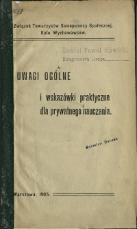 Uwagi og&oacute;lne i wskaz&oacute;wki praktyczne dla prywatnego nauczania