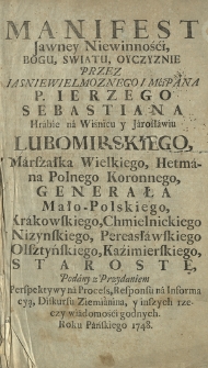 Manifest Jawney Niewinności Bogu, Swiatu, Oyczyznie [...]